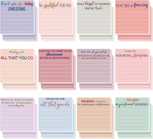 Yinder 24 Pcs Employee Appreciation Sticky Notes Xmas Gift Bulk Motivation Note Pads Mini Inspirational Note Gift for Teacher Nurse Staff Coworker Office Supply 3 x 3'' (Appreciation,Aesthetics)