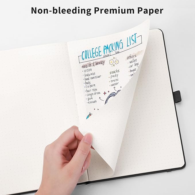 RETTACY Bullet Dotted Journal Notebook, 320 Numbered Pages, A5 Medium Size (5.7'' × 8.3''), Leather Hardcover, 100 GSM Thick Paper, for Bullet Journaling, Planning, Tracking (Purple)