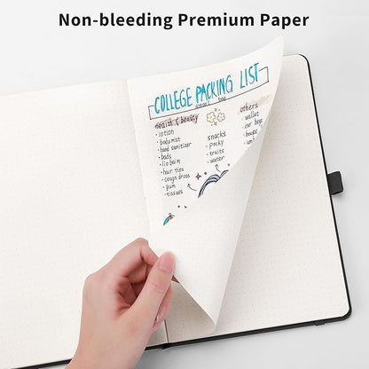 RETTACY Bullet Dotted Journal Notebook, 320 Numbered Pages, A5 Medium Size (5.7'' × 8.3''), Leather Hardcover, 100 GSM Thick Paper, for Bullet Journaling, Planning, Tracking (Purple)