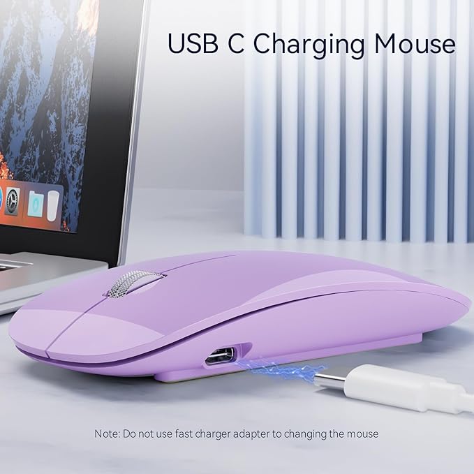 Uiosmuph G11 Wireless Mouse, USB C Rechargeable Computer Mouse, Slim Silent Mice 2.4GHz Optical with USB Nano Receiver and USB C Receiver for Laptop/Mac/PC - Purple