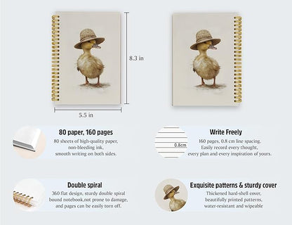 Duck Notebook Journal,Cute Animal Notebook Journal for School Women Teen Girls Kids,Gifts for Duck Lovers,Hardcover Spiral Notebooks for Work Notes Journaling,5.5x8.3 Inch