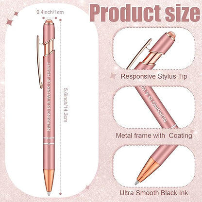 Zonon 12 Pcs Inspirational Pens Bulk Funny Ballpoint Pen with Stylus Tip Motivational Gifts for Christmas Teacher Coworkers Nurse School Office Supplies(Rose Gold,Nurse Style)
