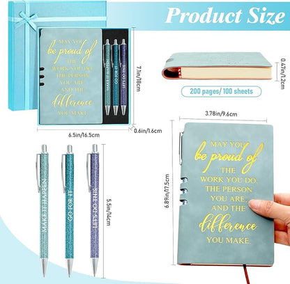 5 Pcs Employee Appreciation Gift Christmas Leather Journal Notebook 3 Ballpoint Pens with Box Thank You for Nurse Medical Assistant Coworker Teacher Social Worker Vet Tech Volunteer(Blue)