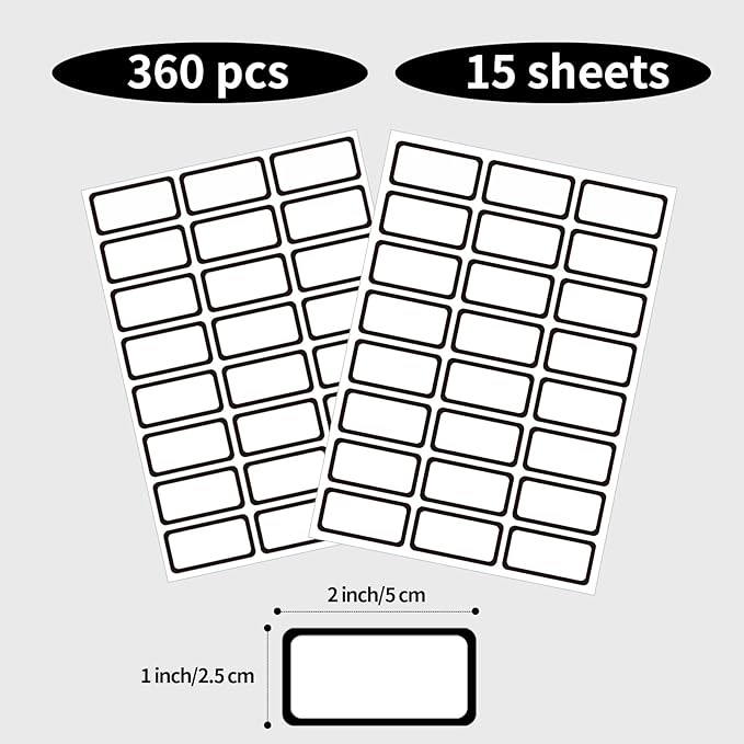 STARLIBOO Removable Labels, Blank Freezer Labels for Food Containers, 1x2 Inch Freezer Stickers, Freezer Labels to Write on/Waterproof Labels/Easy Peel Off (Black Border, 360 Labels)