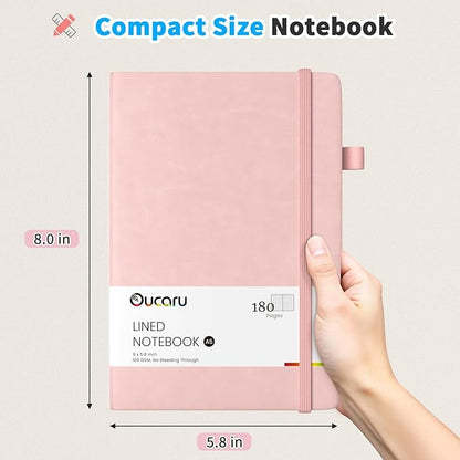 Oucaru Lined Journal Notebook, 2 Pack, 180 Pages, A5 Journals for Writing, 100 GSM Thick Paper, Small Notebooks Daily Journal for Women Men Work, Business, School, Travel Supplies