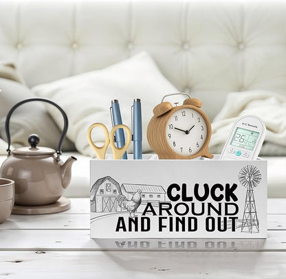 Funny Chicken Pencil Pen Holder for Desk, Chicken Lover Farmer Gifts, Farmhouse Rustic Rooster Hen Wooden Desk Sign, Farm Animal Decor Pencil Organizer for Home Office Accessories