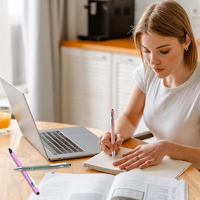 Zonon 12 Pcs Inspirational Pens Bulk Funny Ballpoint Pen with Stylus Tip Motivational Gifts for Christmas Teacher Coworkers Nurse School Office Supplies(Morandi,Boss Lady)