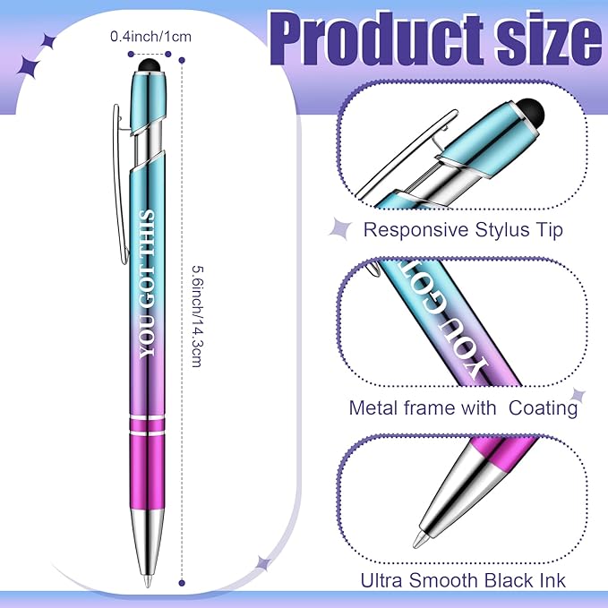 Zonon 12 Pcs Inspirational Pens Bulk Funny Ballpoint Pen with Stylus Tip Motivational Gifts for Christmas Teacher Coworkers Nurse School Office Supplies(Plating Color,Motivational Style)