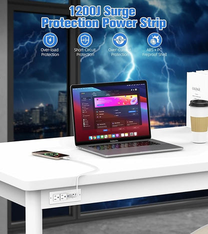 65W Furniture Drawer Outlet, Recessed Outlet with 4 USB Ports & 2 AC Outlets, Recessed Power Strip for Home, Office, 14 AWG-6FT Spring Cord(White)