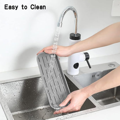 Silicone Kitchen Sink Organizer Tray for Multiple Usage,Eco-Friendly Sponges Holder for Kitchen Bathroom Counter or Sink,Dish Soap Dispenser,Scrubber,Bottle,Cup (Grey, 12"×4")