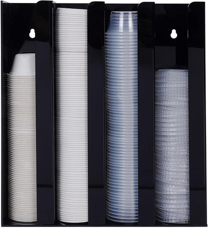 UCUDI Portion Sauce Cup Lid Holder for Restaurant 4 Compartments Plastic Sauce Cup Organizer Dispenser Fits Cups 2oz to 5.5oz in One Size for Counter or Wall Mount (Black)