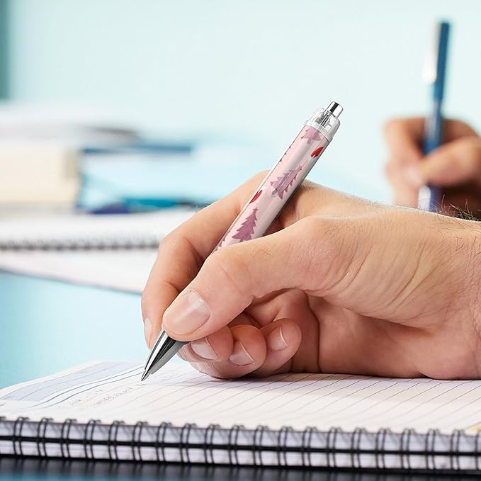 4 Pack Smooth Writing Ballpoint Pens, No Smear, Medium Point 0.5mm Retractable Cute Santa Claus Pink Tree Snowflake Christmas Gel Pen