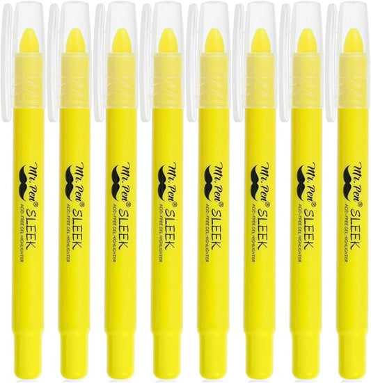 Mr. Pen- No Bleed Gel Bible Highlighters, Yellow, Pack of 8