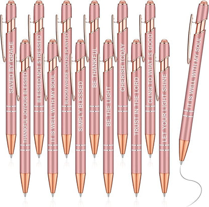 Zonon 12 Pcs Inspirational Pens Bulk Funny Ballpoint Pen with Stylus Tip Motivational Gifts for Christmas Teacher Coworkers Nurse School Office Supplies(Rose Gold,Bible Style)