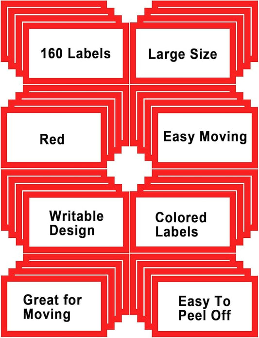 6 x 4 inch Large Moving Labels for Boxes, Blank Moving Boxes Labels Stickers, 160pcs 8 Color Coded Moving Stickers Packing Labels Stickers for Home Organization Projects, Kitchen, Storage Bins (Red)