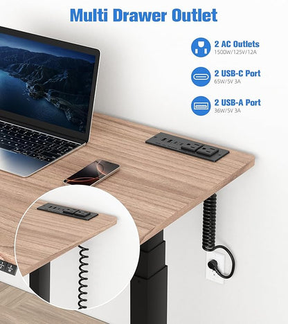 65W Furniture Drawer Outlet, Recessed Outlet with 4 USB Ports & 2 AC Outlets, Recessed Power Strip for Home, Office, 14 AWG-6FT Spring Cord(Black)