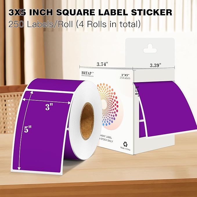 3x5 Inch Home Moving Labels 4 Rolls 1000 Stickers, Large Packing Box Labels Rectangular Colored Inventory Stickers for Moving Supplies Color Coded (Purple)