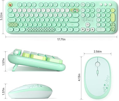 MOFII Wireless Keyboard and Mouse Combo, Full Size 2.4G Plug and Play Typewriter Retro Round Computer Keyboard and Mouse Set for Windows, Computer, Desktop, PC, Notebook - (Green Colorful)
