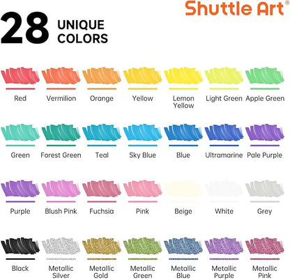 Shuttle Art 28 Colors Dual Tip Acrylic Paint Markers, Brush Tip and Fine Tip Acrylic Paint Pens for Rock Painting, Ceramic, Wood, Canvas, Plastic, Glass, Stone, Calligraphy, Card Making, DIY Crafts