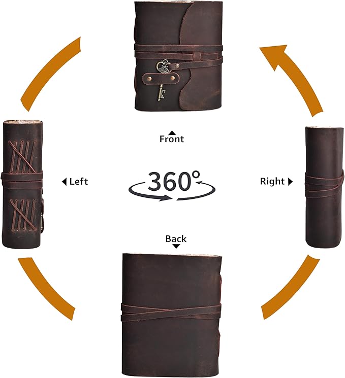 LEATHER VILLAGE Vintage Leather Journal – 200 Handmade Vintage Deckle Edge Paper – Leather bound Journal For Women Men – Vintage Key Closure - Book of Shadows - Chocolate Brown - 10X7 inches