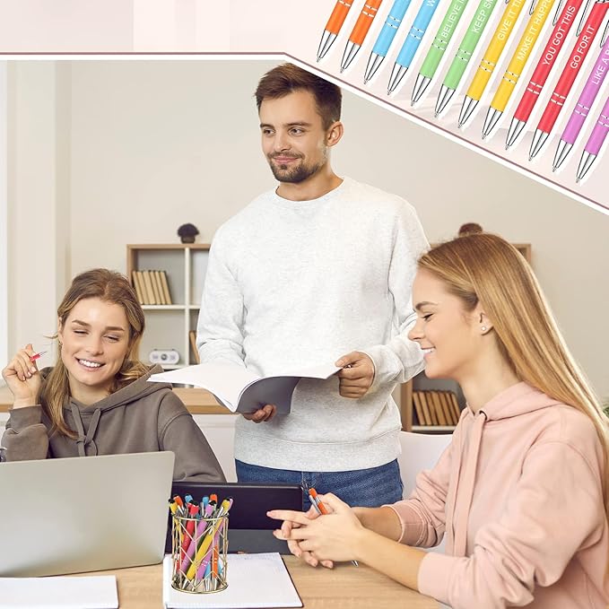 Zonon 12 Pcs Inspirational Pens Bulk Funny Ballpoint Pen with Stylus Tip Motivational Gifts for Christmas Teacher Coworkers Nurse School Office Supplies(Macaron,Boss Lady)