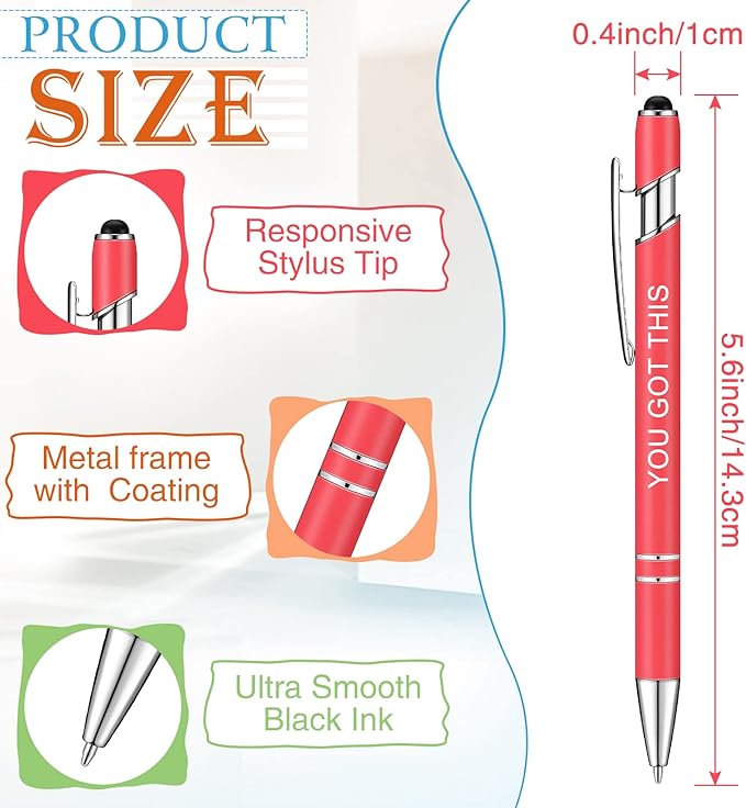 Zonon 12 Pcs Inspirational Pens Bulk Funny Ballpoint Pen with Stylus Tip Motivational Gifts for Christmas Teacher Coworkers Nurse School Office Supplies(Macaron,Boss Lady)