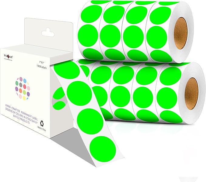 PARLAIM 1 Inch Round Color-Code Dot Stickers,10000per/10 Rolls dots Label Dispenser Box, Fluorescent Green Circle Stickers Label for Office Home (Fluorescent Green)