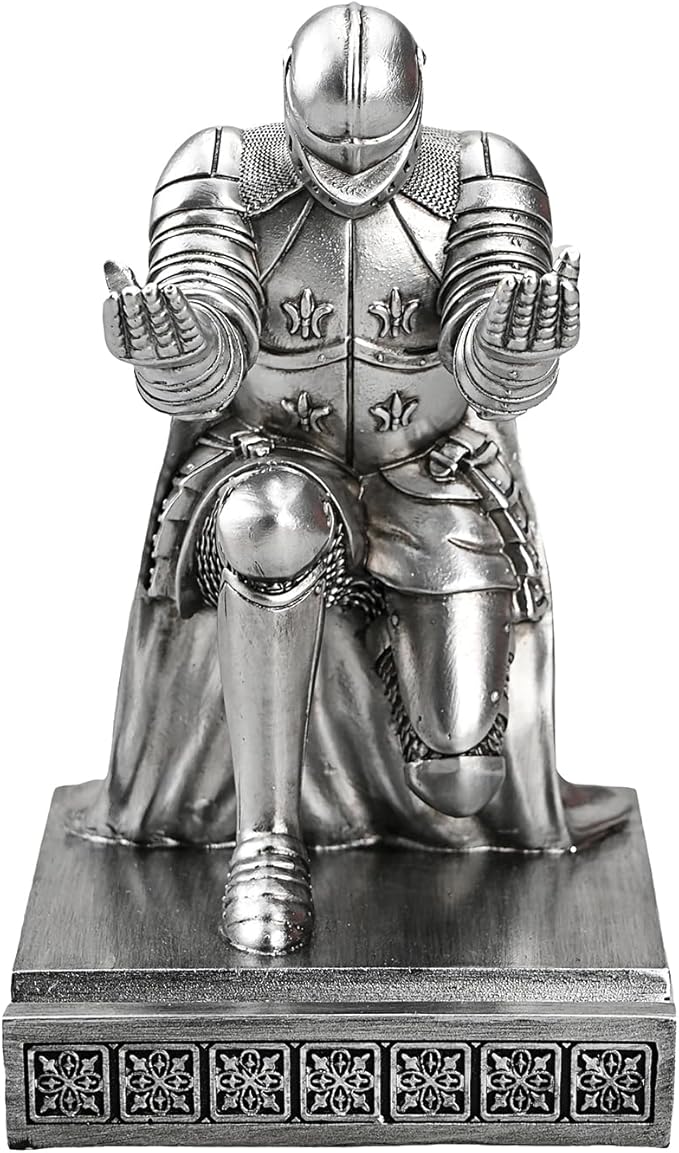 Windbreaker Soldier Knight Pen Holder Personalized Desk Accessory, Mobile Phone & Gaming Controller Holder, Device Stand Gift for Medieval Enthusiasts (Silver)