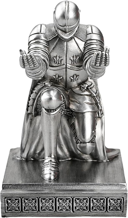 Windbreaker Soldier Knight Pen Holder Personalized Desk Accessory, Mobile Phone & Gaming Controller Holder, Device Stand Gift for Medieval Enthusiasts (Silver)