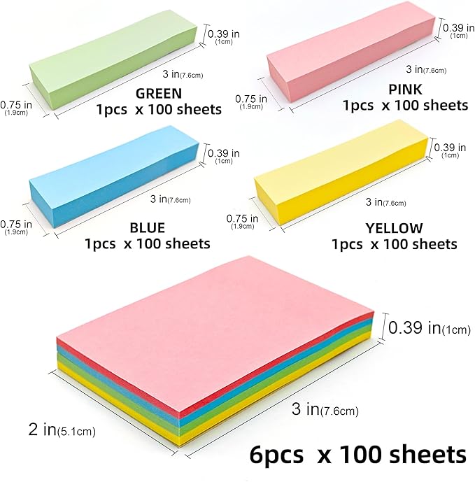 AIMI Sticky Notes Bright Colors Self-Stick Note Pads, Repositionable Adhesive Easy to Post for Writing Home, Office, School Notebook (1000 Sheets)