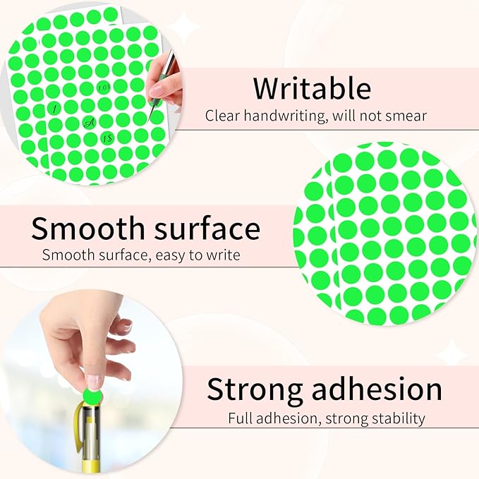 Dot Stickers - 1/2 Inch Fluorescent Green Circle Labels, 1400pcs Self-Adhesive Writable Color Coding Round Stickers for Office, Classroom, Garage Sale