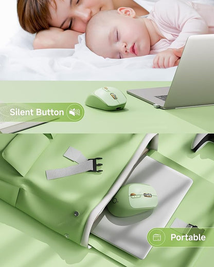 EWEADN Q5 Wireless Mouse, Bluetooth & 2.4G Quiet Computer Mouses with 1600 DPI, Battery Level Display, Ergonomic Office Mouse,6 Button Portable Cute Cordless Mice for Laptop/PC/Mac- Green