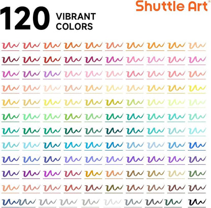 120 Colors Dual Tip Brush Marker Pens with 1 Coloring Book, Fineliner and Brush Dual Tip Markers Set, Water-based Ink Perfect for Kids Adult Artist Calligraphy Hand Lettering Journal Doodling Writing