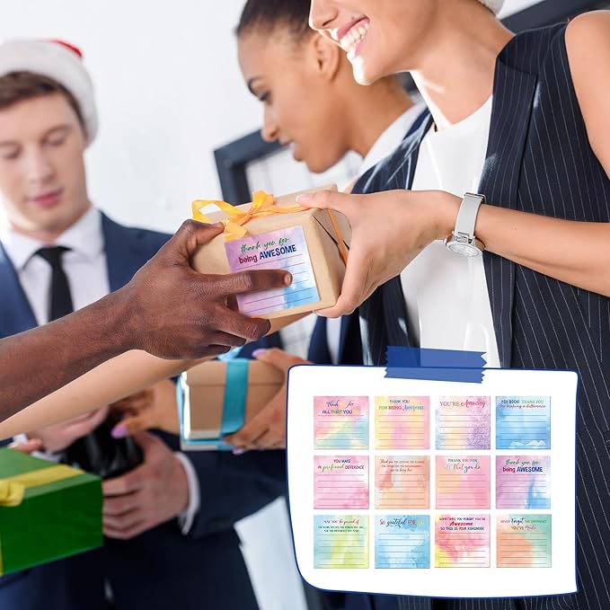 Yinder 24 Pcs Employee Appreciation Sticky Notes Xmas Gift Bulk Motivation Note Pads Mini Inspirational Note Gift for Teacher Nurse Staff Coworker Office Supply 3 x 3'' (Appreciation,Watercolor)