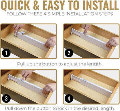 RAPTUROUS Adjustable Deep Drawer Divider – 5" Tall, Expandable 13-22", 10-Pack, Non-Slip Drawer Dividers for Clothes, Dresser, Kitchen & Office Organization (White)