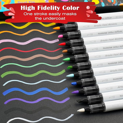 SFAIH Christms Gifts Acrylic Paint Markers, 48 Colors Dual Tips Acrylic Brush Markers With Chisel Tip, Automatic Ink Control, Ultra-High Coverage, No Bleed Ink, Art Supplies for Rock, Canvas, Fabric