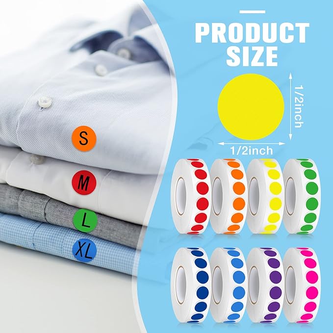 16000 Pieces 1/2 Inch Round Color Coding Labels Roll Dot Stickers Adhesive Solid Colors Circle Stickers for Inventory Organize, File Classification