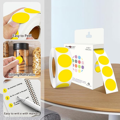 PARLAIM 4 Rolls 4000PCS 1 inch Round Color Coding Circle Dot Labels,Color- Coding Label Sticker for Home Office Classroom(Yellow)
