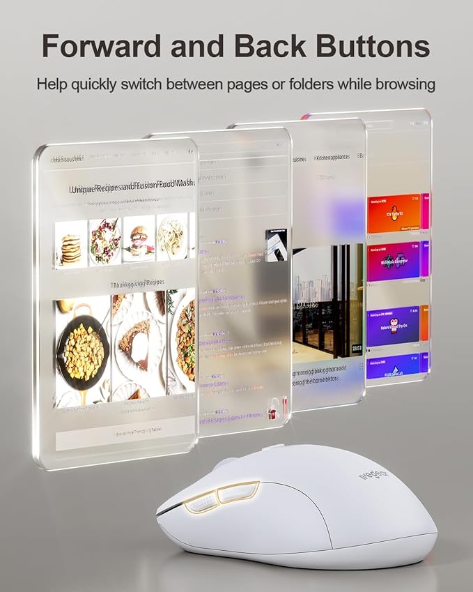 USB Wireless Mouse for Laptop PC Mac, 2.4GHz Cordless Mouse with 6 Buttons, 5-Level Adjustable 4000 DPI, Ergonomic Portable Optical Computer Mice, 24-Month Battery Life -White