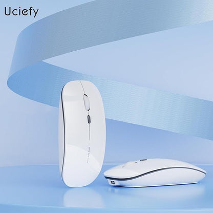 Uciefy Q5 Slim Rechargeable Wireless Mouse, 2.4G Portable Optical Silent Ultra Thin Wireless Computer Mouse with USB Receiver and Type C Adapter, Compatible with PC, Laptop, Notebook, Desktop White