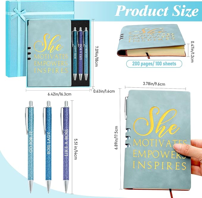 5 Pcs Boss Gifts for Women Set Leather Journal Ballpoint Pens with Box Thank You Employee Appreciation Thanksgiving Christmas Gifts for Female Leader Birthday Bestie Coworker (Blue)