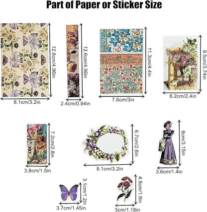 200PCS Vintage Scrapbooking Supplies Kit for Journaling, Scrapbook Sticker Paper Pack for for Bullet Journals Junk Journal Planners Aesthetic Cottagecore Room Decor Wall Art Collage Album