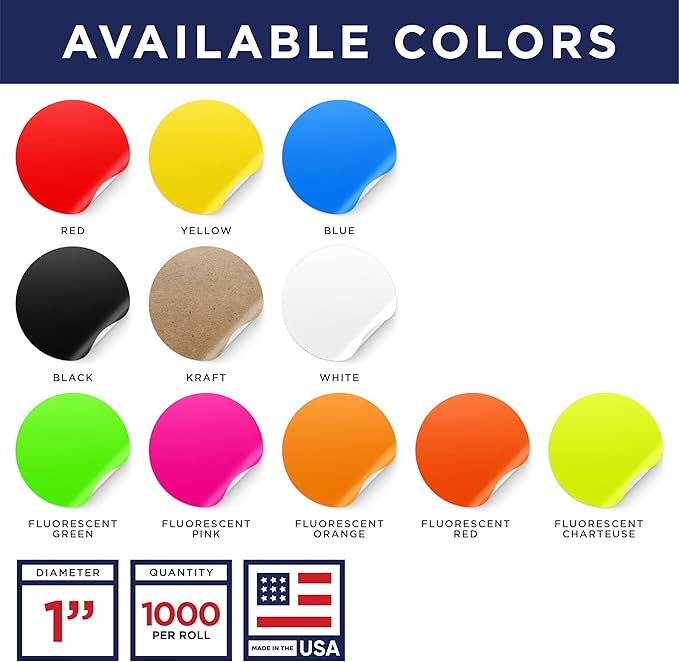 Fluorescent Orange 1-Inch Circle Dot Stickers – 1,000 Round Adhesive Labels per Roll, Colored Stickers for Garage Sale Price Tags, Classroom, Inventory, Office & Yard Sale Supplies, Made in USA