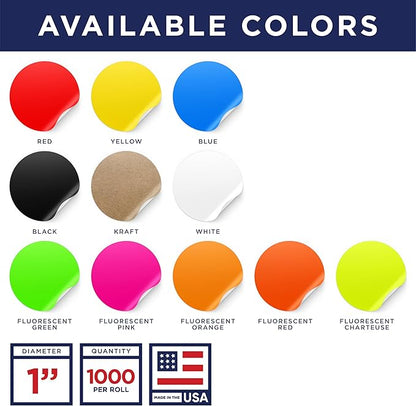 Blue 1-Inch Circle Dot Stickers – 1,000 Round Adhesive Labels per Roll, Colored Stickers for Garage Sale Price Tags, Classroom, Inventory, Office & Yard Sale Supplies, Made in USA