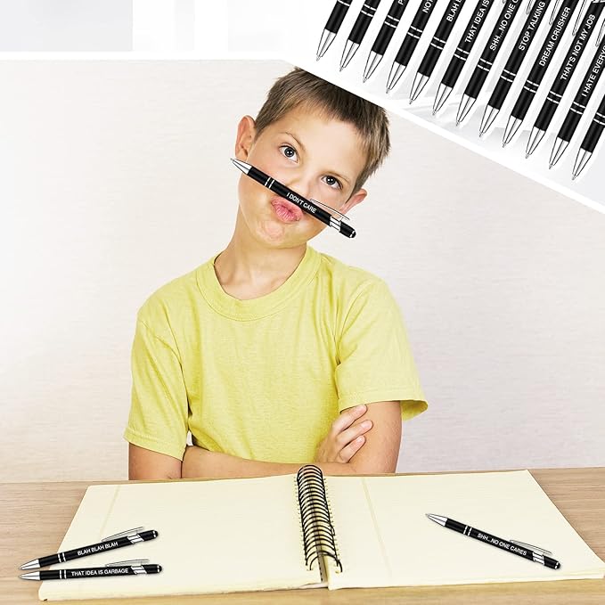 Zonon 12 Pcs Inspirational Pens Bulk Funny Ballpoint Pen with Stylus Tip Motivational Gifts for Christmas Teacher Coworkers Nurse School Office Supplies(Black,Negative Style)