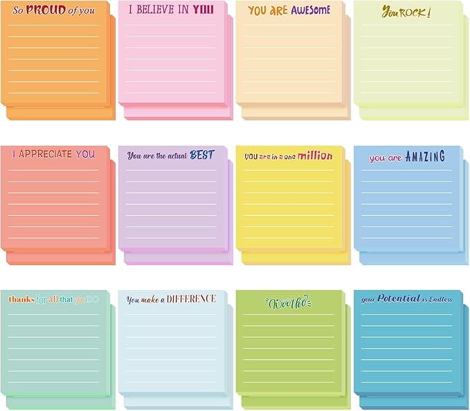 Yinder 24 Pcs Inspirational Sticky Notes Christmas Stocking Stuffers Motivational Sticky Notes Pad Employee Appreciation Gift Bulk for Teacher Nurse Coworker Office 3 x 3'' (Thankful,Light Color)