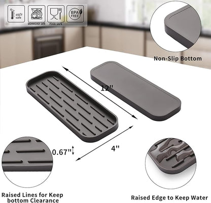 Silicone Kitchen Sink Organizer Tray for Multiple Usage,Eco-Friendly Sponges Holder for Kitchen Bathroom Counter or Sink,Dish Soap Dispenser,Scrubber,Bottle,Cup (Coffee, 12"×4")