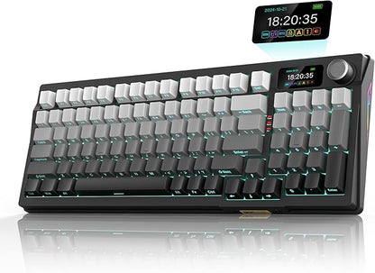 RedThunder K95 Wireless Mechanical Keyboard,TFT Screen & Knob, Trip-Modes Connection, Gasket Custom Hot-Swap Keyboard, RGB Backlit, Pre-lubed Linear Switches, Side Printed PBT Keycaps, Gray Gradient