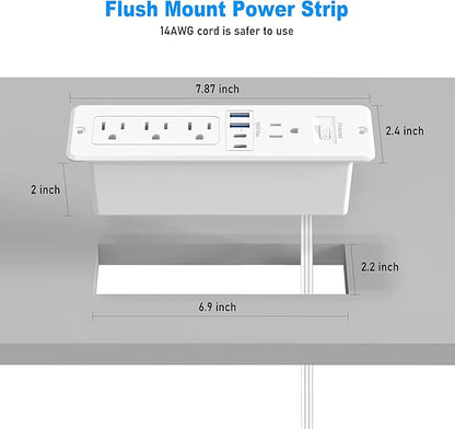 65W USB C Recessed Power Strip, Flush Mount Desktop Recessed Outlet with 4AC & 2 PD GaN USB C & 2 USB-A Ports, Furniture Hidden Drawer Fast Charging Station for Home Office