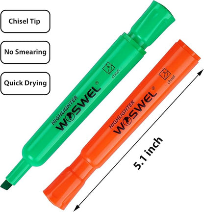 Highlighters Bulk, 108 Pack Tank Style Highlighters Assorted Fluorescent Colors Set, 6 Bright Colors Chisel Tip Highlighter Markers for Kid and Adult Coloring, Highlighting as School Supplies